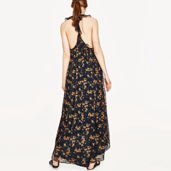 NWT ZARA LONG STRAPPY DRESS WITH FRILL - Picture 2 of 6